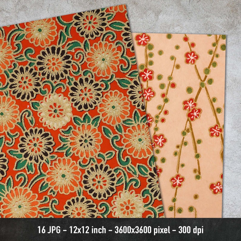Japanese Chiyogami, 16 Different Images, Yuzen Washi Paper, Digital Origami Paper, Instant Download image 4