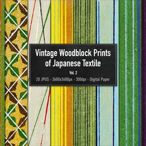 Impresión en madera vintage de textil japonés Vol.2, Diseño de Furuya Korin, Papel digital, 20 imágenes diferentes, descarga instantánea