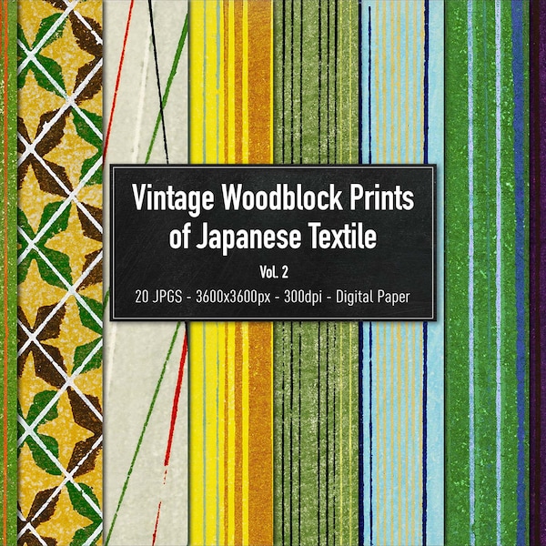 Vintage Woodblock Print of Japanese Textile Vol.2, Design by Furuya Korin, Digital Paper, 20 Different Images, Instant Download