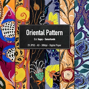 Oriental Patterns, 20 Vintage Illustrations from E.A. Seguy, Printable HiRes Images, Digital Paper, Instant Download
