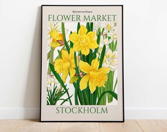 Flower Market Stockholm, Abstract Floral Illustration Art Poster, Vintage Floral Wall Art, Printable Poster, Instant Download