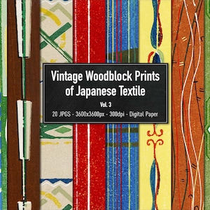 Impresión en madera vintage de textil japonés Vol.3, Diseño de Furuya Korin, Papel digital, 20 imágenes diferentes, descarga instantánea