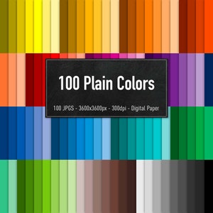 100 Plain Colors, JPG 300 dpi, Digital Paper, Instant Download