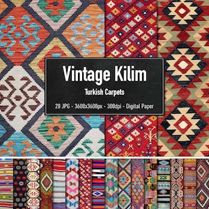 Vintage Kilim, Original Turkish Rugs, 16 Different Carpet Images, Digital Paper, Instant Download