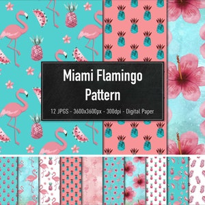 Miami Flamingo Pattern, 12 Different Tropical Images, Digital Paper, Instant Download