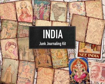 Kit de journalisation indésirable « India », feuilles de collage imprimables pour le scrapbooking, JPG téléchargeables instantanément