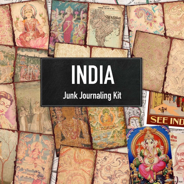 Junk Journaling Kit "India", Printable Collage Sheets for Scrapbooking, Instant Downloadable JPGs