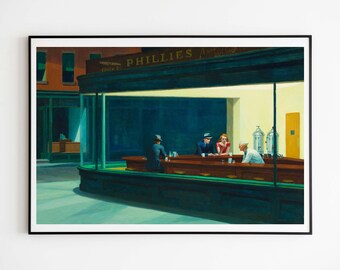 Nighthawk exhibition poster new york movie print framed set canvas Museum Gallery American painter Conference At Night,By edward Hopper
