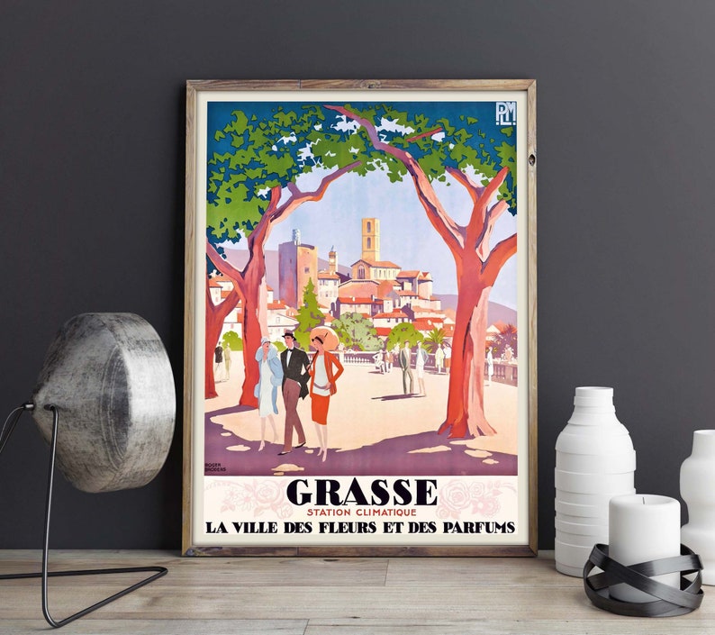 Grasse, cartel de viaje francés vintage, impresión de arte de alta resolución descargable, descarga instantánea imagen 3