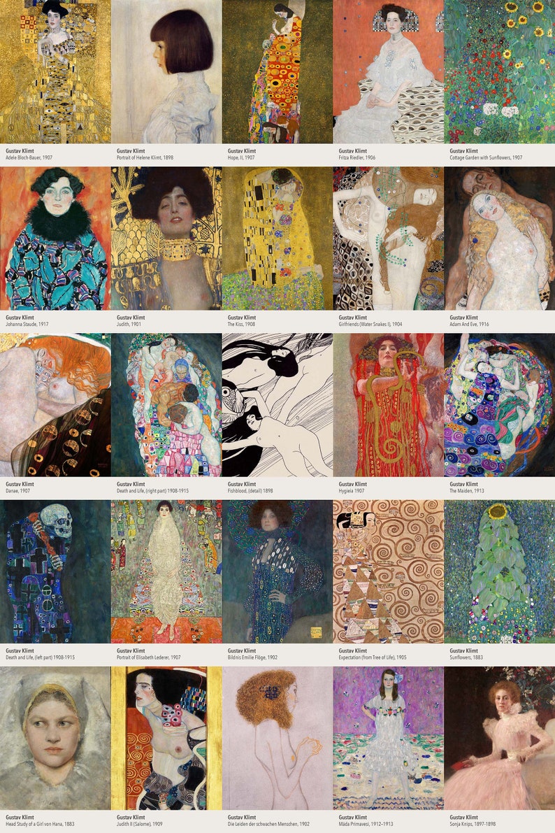 Kit de collage mural, Gustav Klimt Paintings, Collection de 60 images, Art mural, Téléchargement instantané image 1