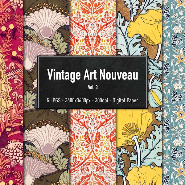 Vintage Art Nouveau Pattern, William Morris, Digital Paper, Vol.3, Instant Download
