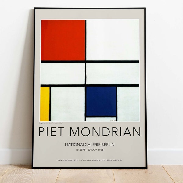 Piet Mondrian Exhibition Poster, Downloadable Art Print, Composition C (No.III) with Red, Yellow and Blue, Instant Download