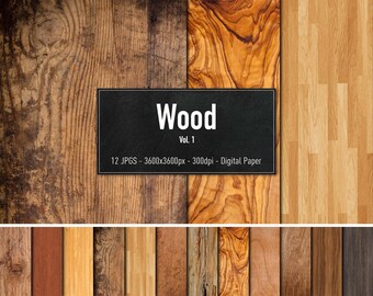 May include: A collection of 12 digital wood textures in various shades of brown, beige, and red. The textures are seamless and can be used for a variety of design projects. Wood Vol. 1 - 12 JPGs - 3600x3600px - 300dpi - Digital Paper