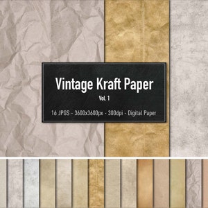 Papel Kraft Vintage Vol.1, 16 imagens diferentes, papel digital, download instantâneo