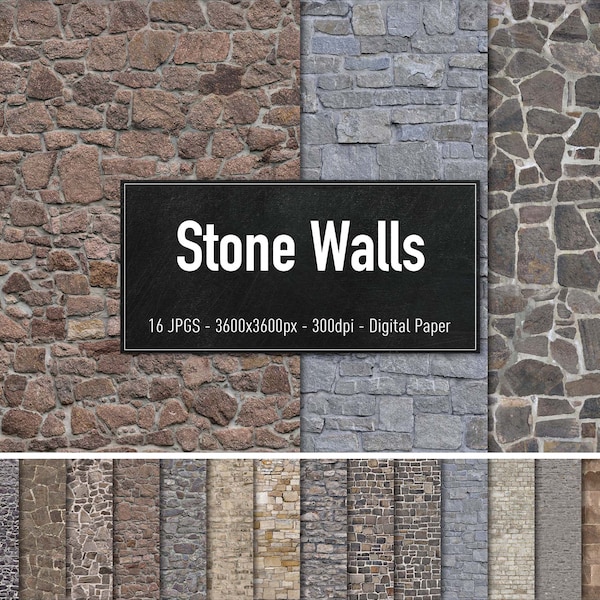 Stone Walls, Brick and Wall Texture, 16 Different Images, Digital Paper, Instant Download