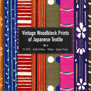 Impresión en madera vintage de textil japonés Vol.4, Diseño de Furuya Korin, Papel digital, 20 imágenes diferentes, descarga instantánea