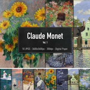 Claude Monet, Vol.1, 10 verschiedene Bilder, Digitales Papier, Instant Download.