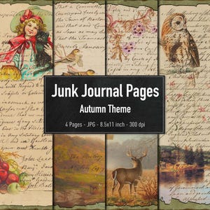 Junk Journal Pages, Autumn Theme, Vintage Digital Collage Sheets for Scrapbooking, Instant Download
