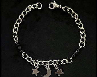 Celestial Charm Bracelet with Black Beaded Accents