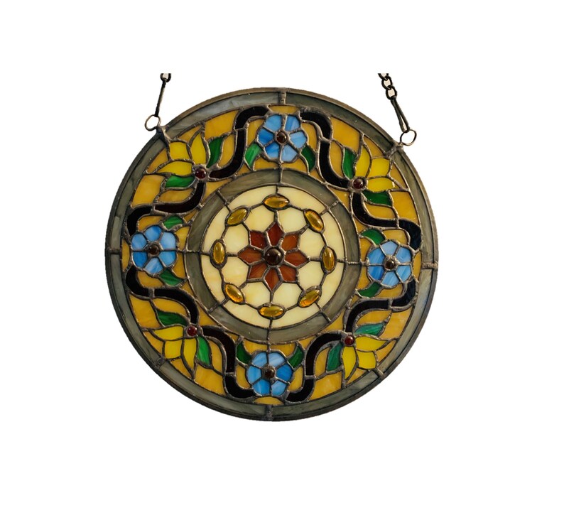 Tiffany Style Stained Glass Window Hangings Large Round Etsy
