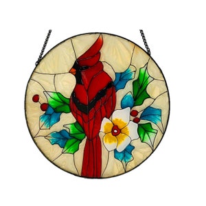 Stained Glass Window Hangings Bird Suncatcher Panel | Decorative Parrot Hand Painted Stained Sun Catcher Hanging Art for Wall or Window