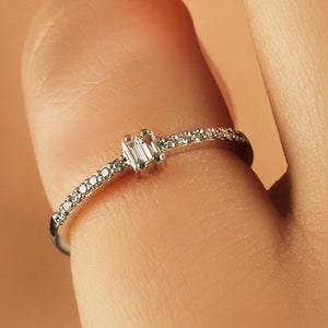 Dainty Baguette Diamond Ring, 14K Solid Gold Ring, Baguette Stackable Ring, Tiny Gold Ring, Minimalist Ring, Rings for Women, Christmas Gift