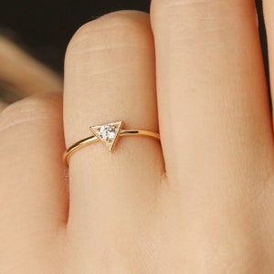 14K Gold Cubic Zirconia Ring, Solitaire CZ Ring, Dainty Geometric Gold Ring, CZ Wedding Ring, Engagement Ring, Solid Gold Ring Birthday Gift
