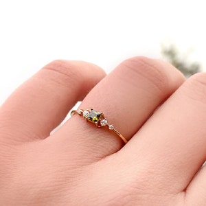 Stacking Peridot Ring, Diamond Peridot Ring, Dainty Ring, Simple Gold Ring, Princess Peridot Ring, August Birthstone Ring, Valentines Day