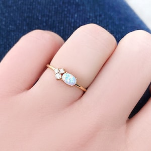 Opal Diamond Ring, Dainty Ring, Opal Gold Ring, October Birthstone Ring, Rings for Women, Engagement Ring, Birthday Gift, Valentines Day