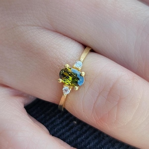 Peridot and Diamond Engagement Gold Ring, 14K Gold Oval Gemstone Ring, Green Peridot Handmade Jewelry, August Birthstone, Christmas Gifts