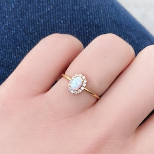 Dainty Opal Diamond Ring, Opal Ring, Opal Engagement Ring, 14K Solid Gold Opal Ring, October Birthstone, Best Friend Gift, Valentines Day