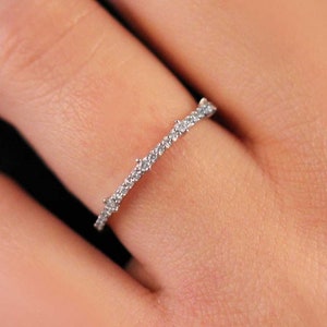 Certificated 14K Solid Gold Diamond Ring, Wedding Diamond Band Ring, Dainty Half Eternity Diamond Ring, Elegant Stack Ring, Anniversary Ring