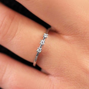 Diamond Gold Ring, Solid Gold Ring, Dainty Promise Ring, 14K Solid Gold Ring, Minimalist Ring, Stackable Ring, Wedding Ring, Christmas Gift