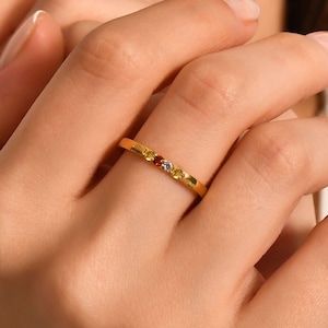 Personalisierter Geburtssteinring aus 14-karätigem Gold für Damen, individuell kombinierbarer Geburtssteinring
