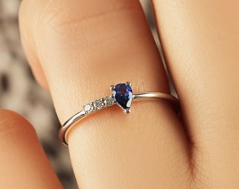 Dainty Sapphire Ring, Diamond and Sapphire Ring, Unique Ring, September Birthstone Ring, Available in 8K 14K 18k Gold Ring, Birthday Gift