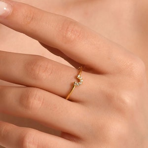 Diamond Curved Ring, Diamond Half Moon Band, Nesting Gold Ring, Genuine Diamond Ring, Bridal Jewelry, Dainty Gold Ring, Bridesmaid Gift