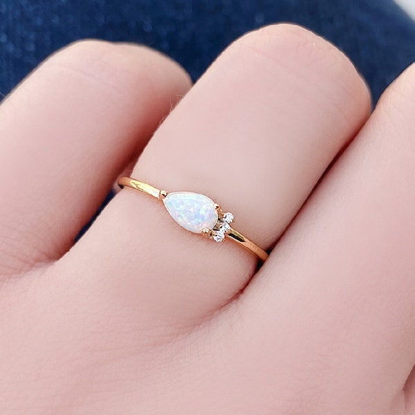 Dainty Opal Ring, Opal Diamond Ring, 14K Gold Opal Ring, Unique Opal Ring, October Birthstone Gold Ring, Valentines Day Gift, Birthday Gifts