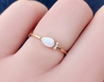 Dainty Opal Ring, Opal Diamond Ring, 14K Gold Opal Ring, Unique Opal Ring, October Birthstone Gold Ring, Valentines Day Gift, Birthday Gifts