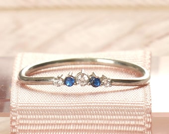 14K Gold Sapphire Diamond Ring, Cluster Stacking Band