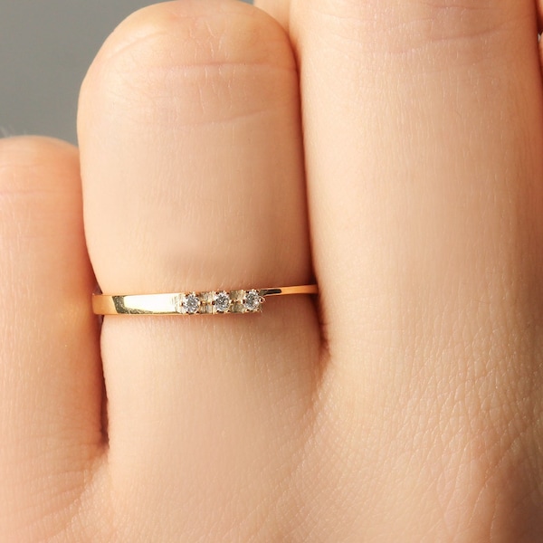 Unique Stacking Diamond Ring, 14K Gold Ring, Tiny Ring, Simple Gold Ring, Minimal Daily Use Ring, Rings for Women, Valentines Gift For Her