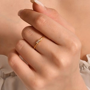 Solitaire Baguette Ring, 14K Solid Gold Ring, Stacking Gold Ring, Baguette Diamond Gold Ring, Engagement Ring, Wedding Ring, Valentines Day