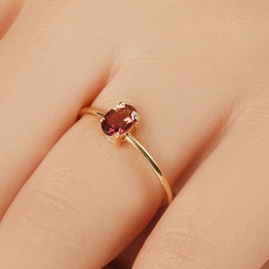 Dainty Pink Tourmaline Gold Ring, 14K Gold Tourmaline Ring, Natural Pink Tourmaline Wedding Ring, October Birthstone Ring, Anniversary Ring
