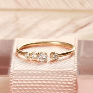 Open Diamond Ring, Diamond Cuff Ring, 14K Gold Ring, Minimalist Gold Ring, Unique Cuff Ring, Rings for Women, Birthday Gift, Christmas Gift