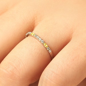 Citrine Diamond Ring, Dainty Citrine Ring, Wedding Band, Half Eternity Ring, November Birthstone Ring, Solid Gold Ring, Anniversary Gift