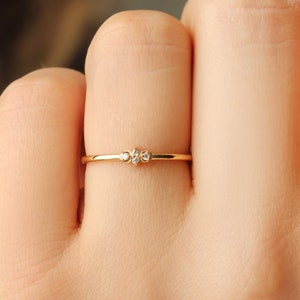 14K Solid Gold Stacking Ring, Diamond Minimalist Ring, Tiny Gold Ring, Rose Gold Ring, Handmade Jewelry, Gift For Her, Mothers Day Gifts