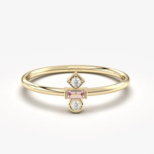 Pink Topaz Minimalist Diamond Ring, 14k Solid Gold Unique Statement Ring, Alternative Pink Gemstone Ring Women, Elegant Christmas Gift