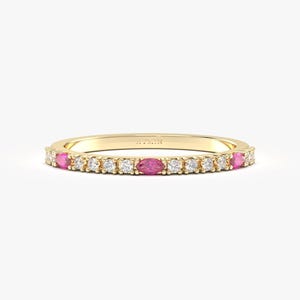 Marquise Ruby Diamond 14K Solid Gold Ring, July Birthstone Anniversary Band