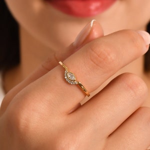 Evil Eye Marquise Diamond Ring, 14K Gold Ring, Dainty Gold Ring, Natural Diamond Ring, Wedding Band Ring, Handmade Jewelry, Anniversary Ring