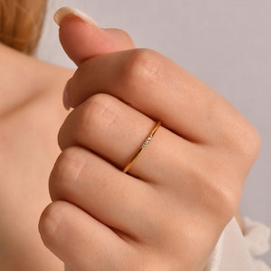 Delicate Diamond Ring, Solid Gold Ring, Tiny Diamond Ring, Minimalist Ring, Gold Ring, Wedding Band Ring, Thin Ring, 14K Gold Stacking Ring