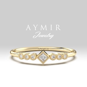 Minimalist 14k Gold Ring, Solid Gold Ring, CZ Gold Ring, Cubic Zirconia Gold Ring, April Birthstone Ring, Dainty Tiny Ring, Birthday Gift